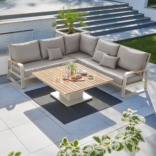 Life Montana Corner Set With Height Adjustable Table Beige With Soltex All Weather Cushions