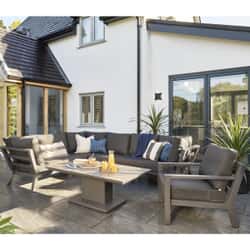 Life Timber Deluxe Corner Sofa Lounge Set with Extension and Height Adjustable Table / Footstool  Soltex Lava Graphite