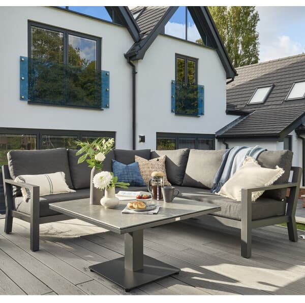 Life Timber Mini Lounge Corner Sofa Set with Height Adjustable Coffee Table Soltex Lava Graphite