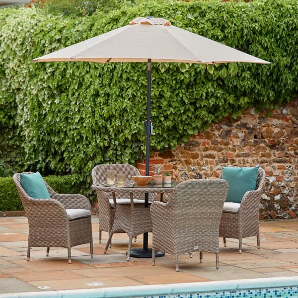 LG Monte Carlo 4 Seat Dining Set With 2.5m Parasol - Sand