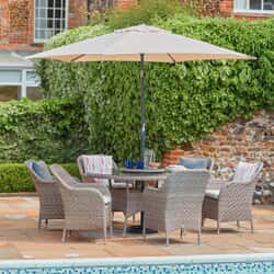 LG Monte Carlo 6 Seat Dining Set with Lazy Susan And 3.0m Parasol - Sand
