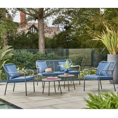 Kettler Menos Chatham Lounge Set Blue Rope with Grey Frame