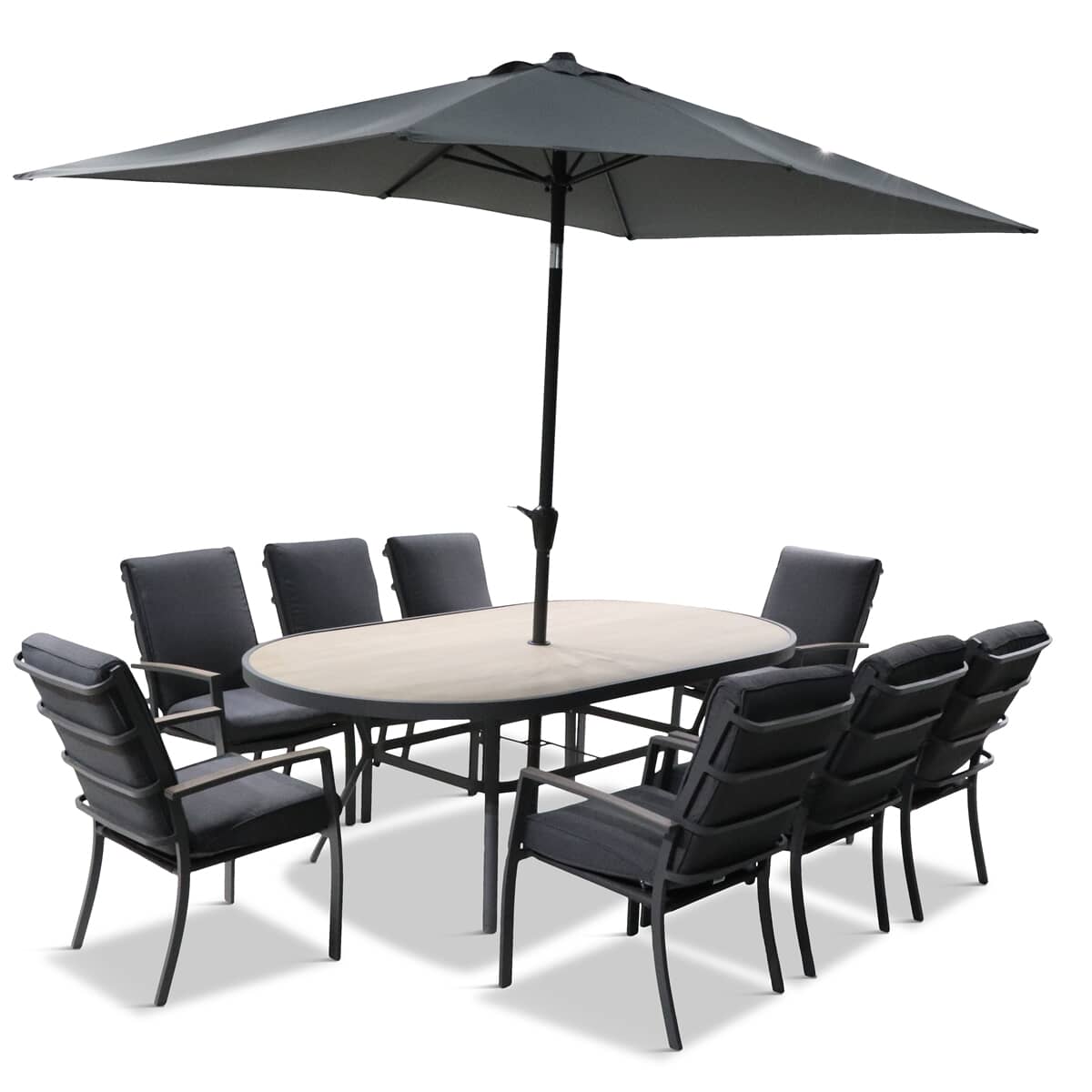 LG Outdoor Monza 8 Seat Dining Set with Lazy Susan Highback Armchairs and 2 x 3m Parasol