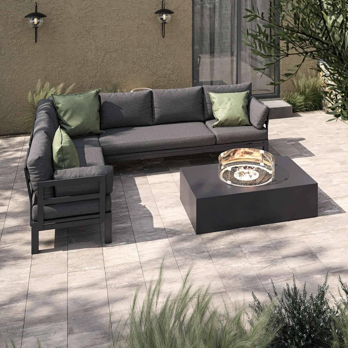 Maze Oslo Large Corner Group with Square Gas Fire Pit Table Charcoal