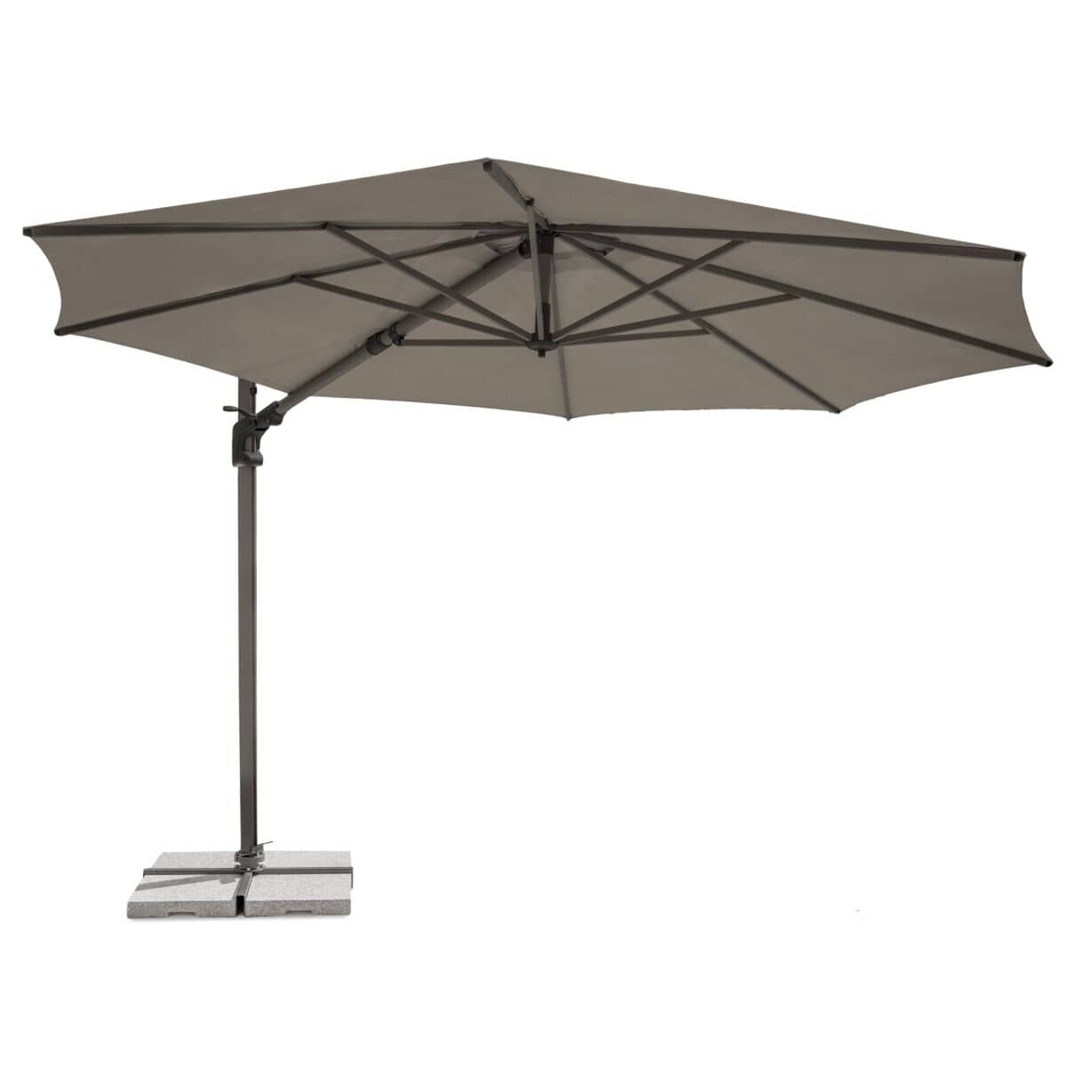 Kettler Luna 3.0M Round Taupe Canopy Cantilever Parasol Side Tilt Granite Base  Night Cover - Grey Frame
