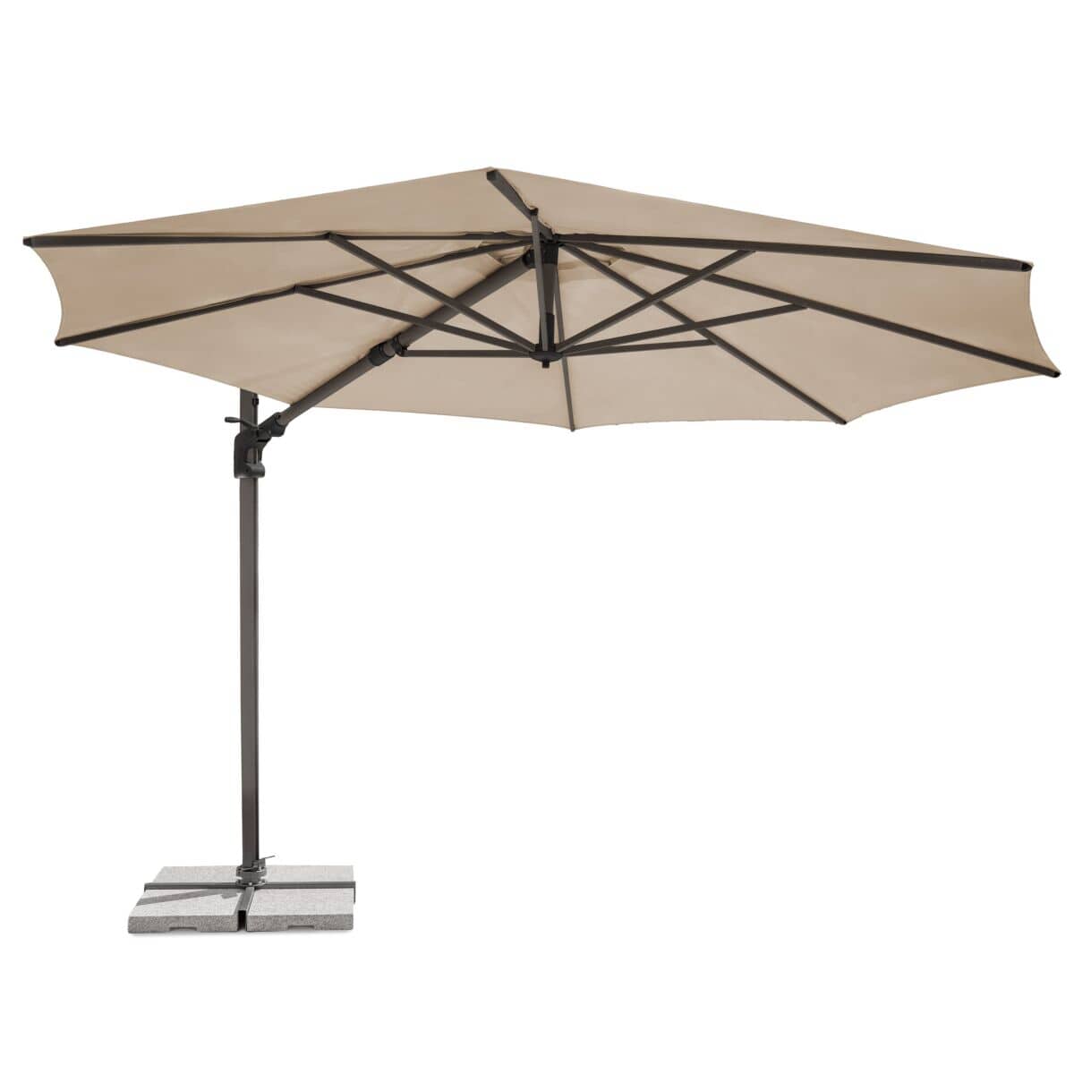 Kettler Luna 3.0M Round Stone Canopy Cantilever Parasol Side Tilt Granite Base  Night Cover - Grey Frame