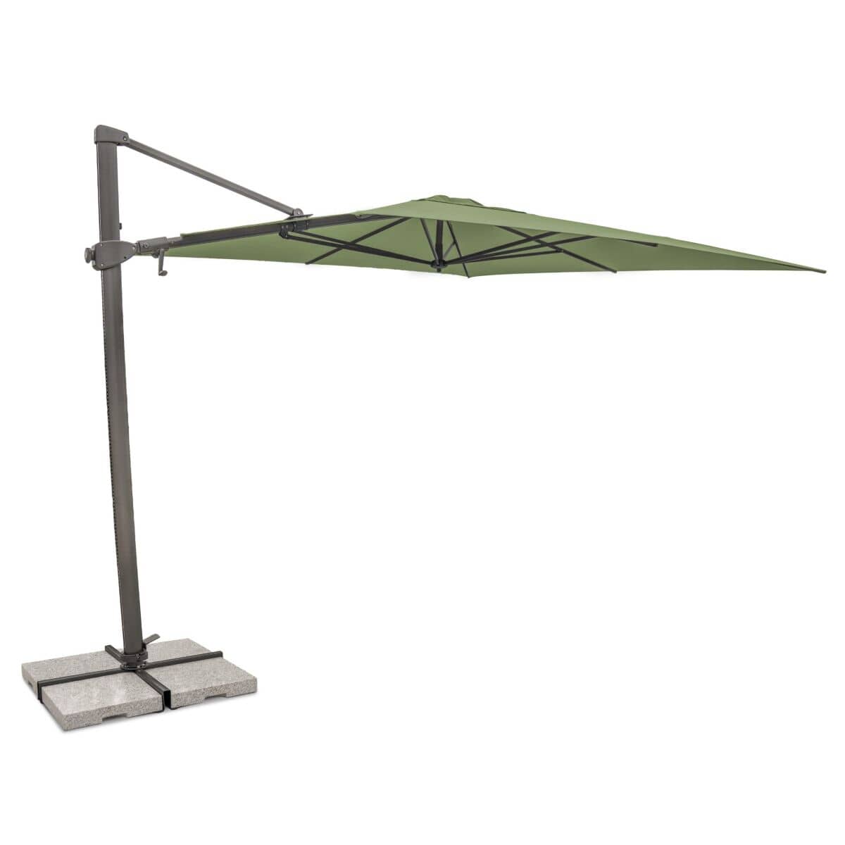 Kettler Luna 3 x 3m Square Meadow Green Canopy Cantilever Parasol Side Tilt Granite Base  Night Cover - Grey Frame