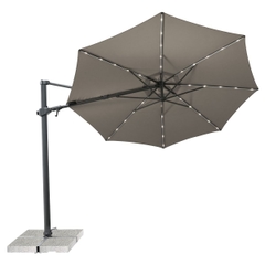 Kettler Orion 3.0M Round Taupe Canopy Led Cantilever Parasol With Side Tilt Granite Base  Night Cover - Grey Frame