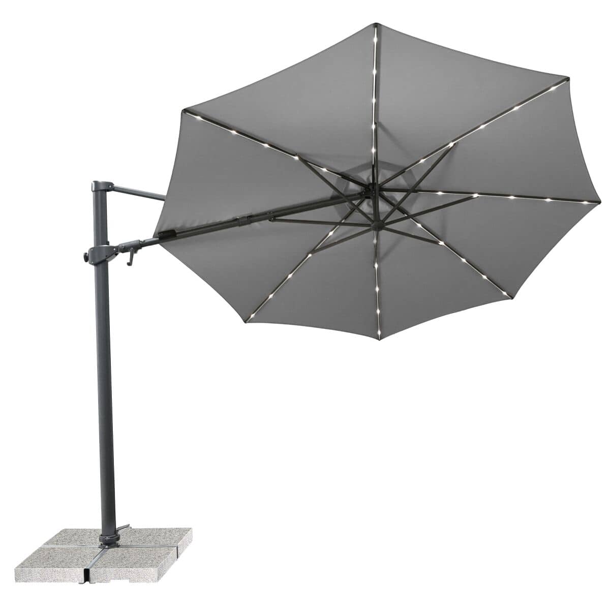 Kettler Orion 3.0M Round Slate Canopy Led Cantilever Parasol With Side Tilt Granite Base  Night Cover - Grey Frame