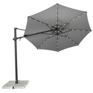 Kettler Orion 3.0M Round Slate Canopy Led Cantilever Parasol With Side Tilt Granite Base  Night Cover - Grey Frame