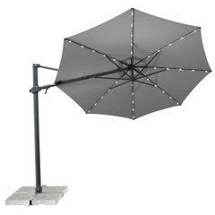 Kettler Orion 3.0M Round Slate Canopy Led Cantilever Parasol With Side Tilt Granite Base  Night Cover - Grey Frame