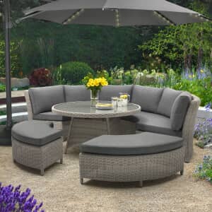 Kettler 3.5m Free Arm Parasol - Grey Frame/Grey Taupe Canopy with LED lights and Wireless Speaker