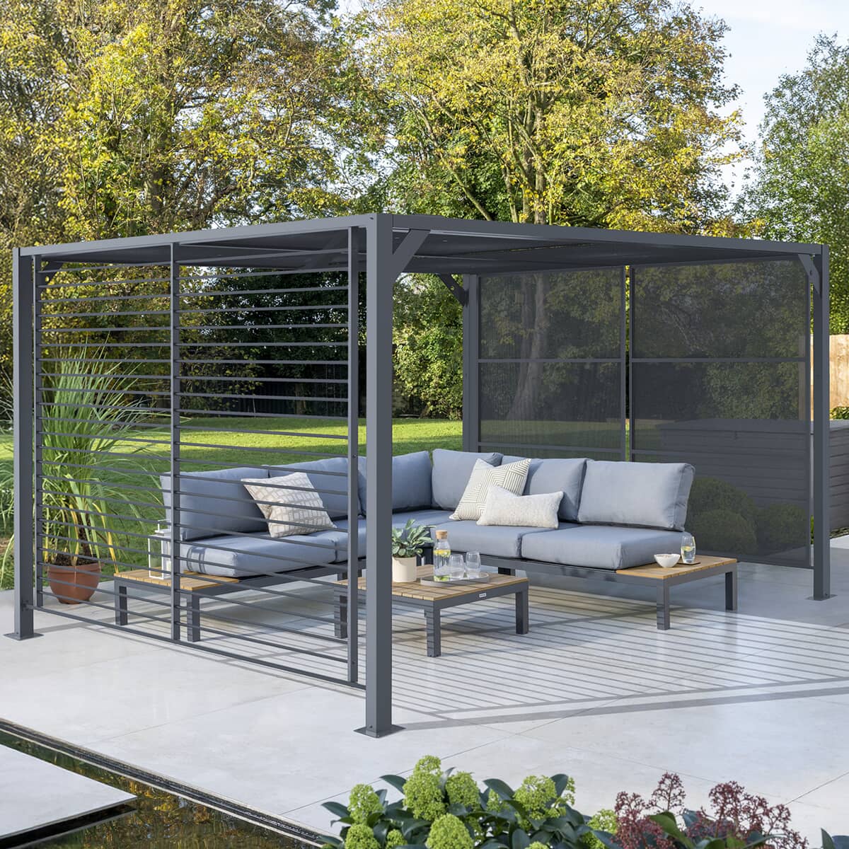 Kettler Deluxe Panalsol Pergola 3x3.5m Grey with LED Lights 