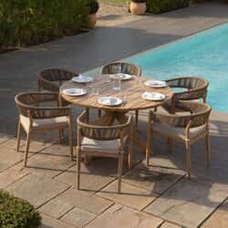Maze Porto Rope Weave 6 Seat Round Dining Set - Sandstone