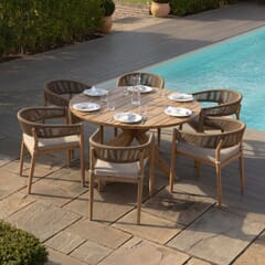 Maze Porto Rope Weave 6 Seat Round Dining Set - Sandstone