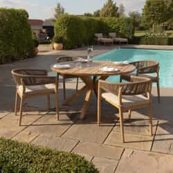 Maze Porto Rope Weave 4 Seat Round Dining Set - Sandstone
