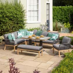 LG Outdoor Peru Rectangular Modular Corner Dining Set with Adjustable Table and Lounge Chair