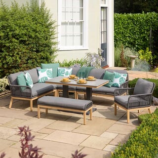 LG Outdoor Peru Rectangular Modular Corner Dining Set with Adjustable Table and Lounge Chair