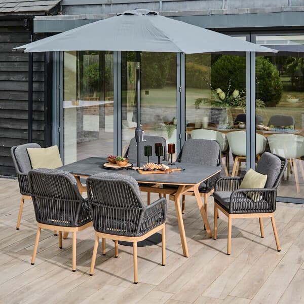 LG Outdoor Peru 6 Seat Rectangular Dining Set with 3.0m Parasol