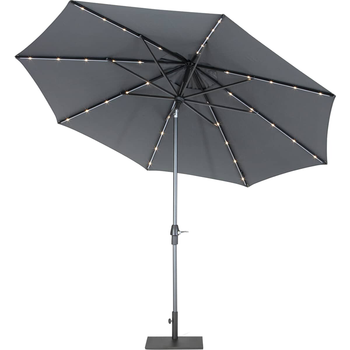 Kettler 3.0m Wind Up Parasol with Auto Tilt LED Solar - Grey Frame/Taupe Canopy