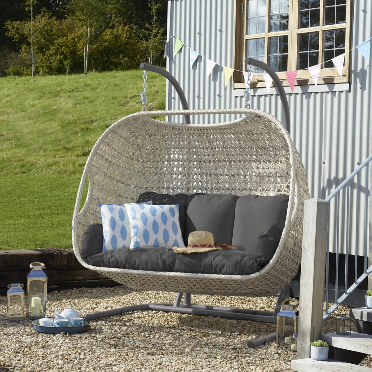 Bramblecrest Chedworth Triple Hanging Cocoon Egg Chair - Dove Grey
