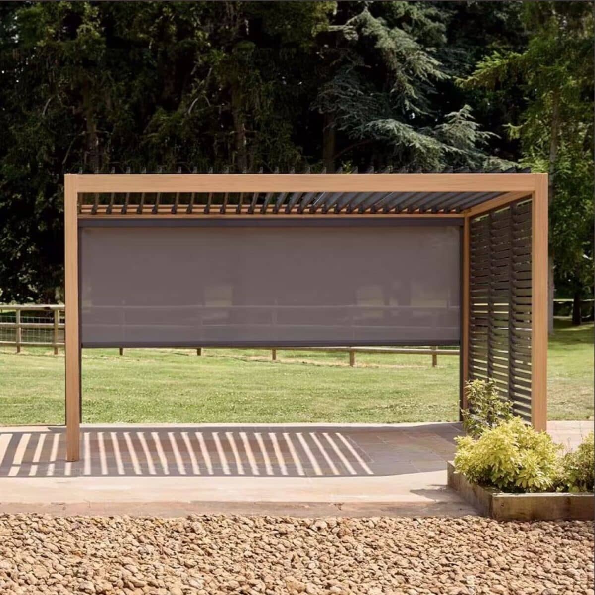 LG Outdoor Sanctuary 3x4m Gazebo Pergola 3x4m Pergola with lights with 2x3m Slatted Wall 1x4m Text Side With Building and Fixing Service