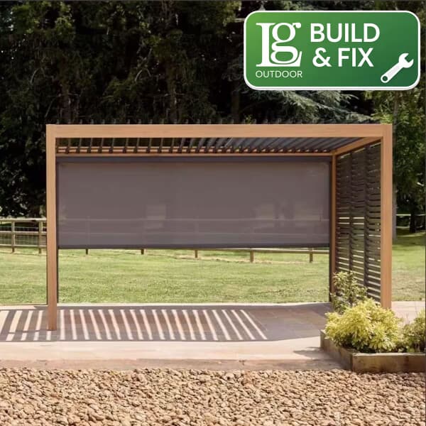 LG Outdoor Sanctuary 3x4m Gazebo Pergola 3x4m Pergola with lights with 2x3m Slatted Wall 1x4m Text Side With Building and Fixing Service