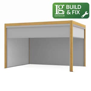 LG Outdoor Sanctuary 3x4m Gazebo Pergola with lights with 2x3m Texteline Sides 2x4m Texteline Side Inc. Build and Fix Down Service