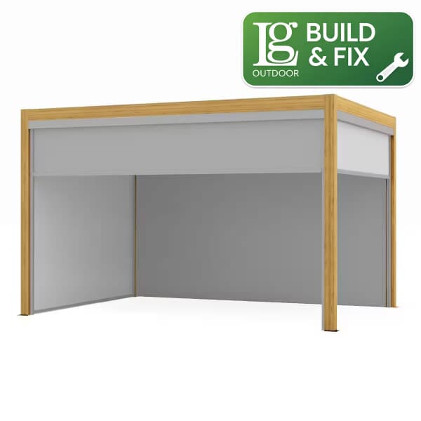 LG Outdoor Sanctuary 3x4m Gazebo Pergola with lights with 2x3m Texteline Sides 2x4m Texteline Side Inc. Build and Fix Down Service
