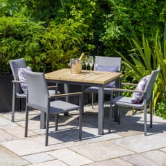 LG Outdoor Stockholm 4 Seat Dining Set with Stacking Chair and Deluxe 2.5m Parasol and Base