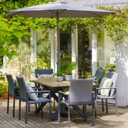 LG Outdoor Stockholm 6 Seat Dining Set with Stacking Chair and Deluxe 3.0m Parasol