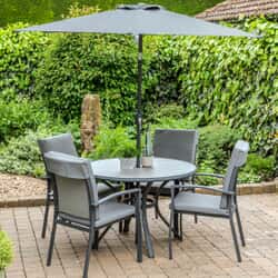 LG Outdoor Turin 4 Seat Dining Set with 2.5m Parasol and Base