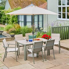 LG Outdoor Tuscany 6 Seat Rectangular Dining Set with Lazy Susan and 3m Parasol
