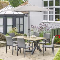 LG Outdoor Venice 6 Seat Dining Set with Stacking Armchair and 3m Deluxe Parasol