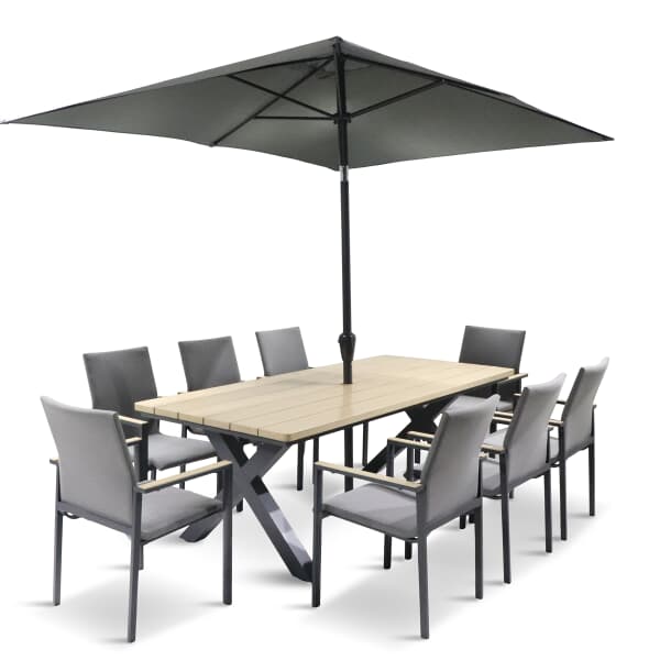 LG Outdoor Venice 8 Seat Dining Set with Stacking Armchair and 2 x 3m