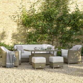 Bramblecrest Monte Carlo 3 Seat Sofa with Adjustable Rectangle Casual Dining Table 2 Sofa Armchairs and 2 Stools