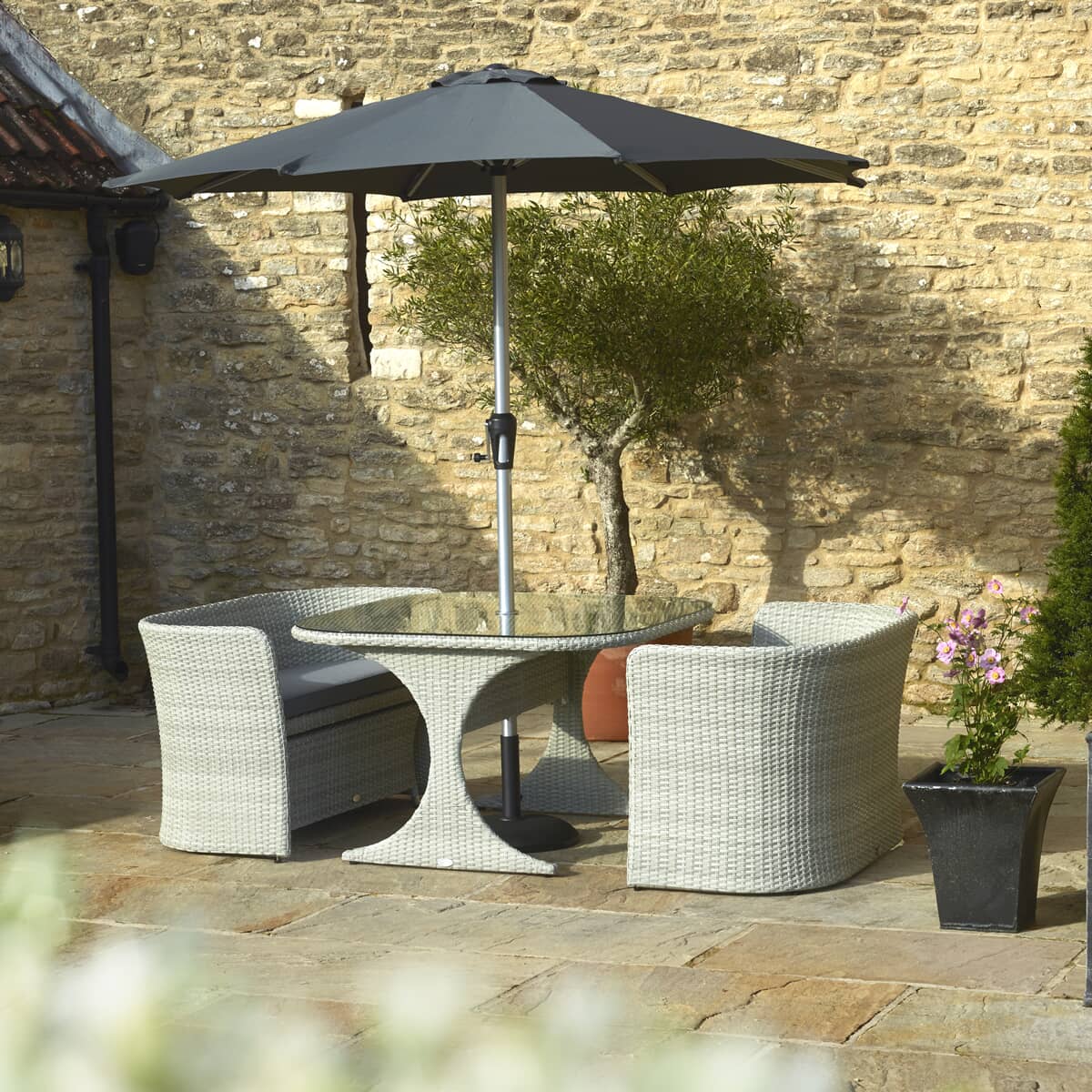 Tetbury 4 Seater Balcony Set with Parasol and Base inc Season