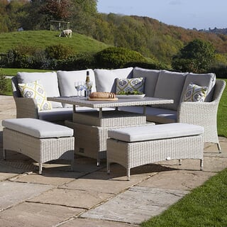 Bramblecrest Tetbury Corner Sofa with Square Tree Free Dual Height Table and 2 Benches Nutmeg/Fawn