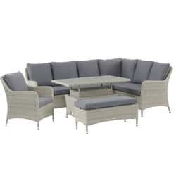 Bramblecrest Tetbury L-Shape Sofa with Rectangle Dual Height Tree Free Table with Armchair and Bench Cloud/Pebble