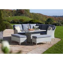 Bramblecrest Tetbury Corner Sofa with Square Dual Height Tree Free Table and 2 Benches Cloud/Pebble