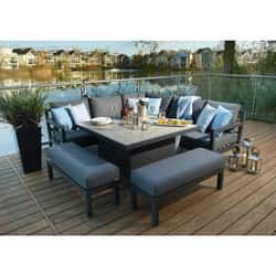 Bramblecrest La Rochelle Square Modular Sofa with Firepit Casual Dining Table  2 Benches - Slate Eco