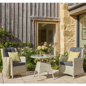 Bramblecrest Chedworth 80cm Round Bistro Table with 2 High-Back Armchairs - Dove Grey