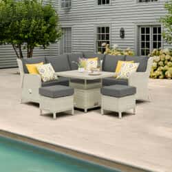 Bramblecrest Chedworth Reclining Mini Sofa with Ceramic Adjustable Table And 2 Stools - Dove Grey
