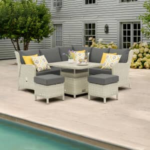 Bramblecrest Chedworth Reclining Mini Sofa with Ceramic Adjustable Table And 2 Stools - Dove Grey