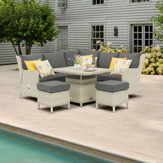 Bramblecrest Chedworth Reclining Mini Sofa with Ceramic Adjustable Table And 2 Stools - Dove Grey