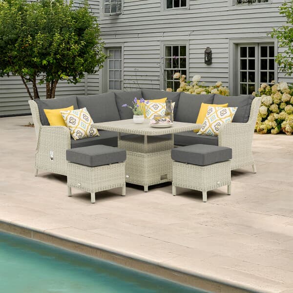 Bramblecrest Chedworth Reclining Mini Sofa with Ceramic Adjustable Table And 2 Stools - Dove Grey