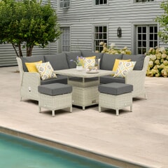 Bramblecrest Chedworth Reclining Mini Sofa with Ceramic Adjustable Table And 2 Stools - Dove Grey
