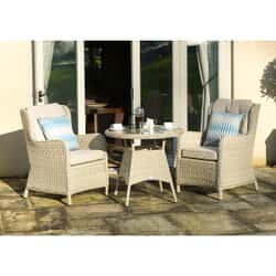 Bramblecrest Chedworth 80cm Round Bistro Table with 2 High-Back Armchairs - Sandstone