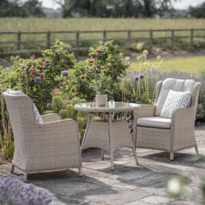 Bramblecrest Chedworth 80cm Round Bistro Table with 2 High-Back Armchairs - Sandstone