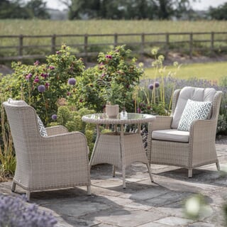 Bramblecrest Chedworth 80cm Round Bistro Table with 2 High-Back Armchairs - Sandstone